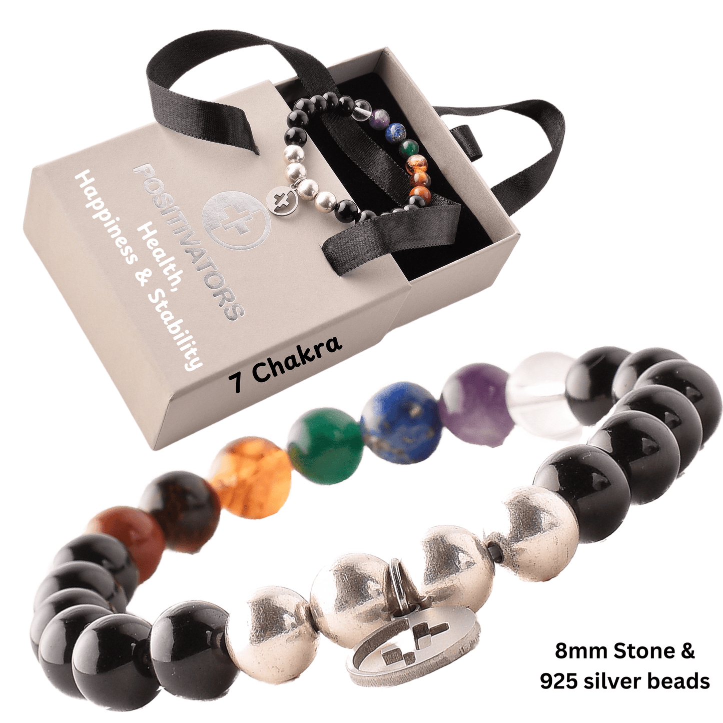 Positivators Health, Happiness & Stability - 7 Chakra & 925 Silver Bead Bracelet - Positivators