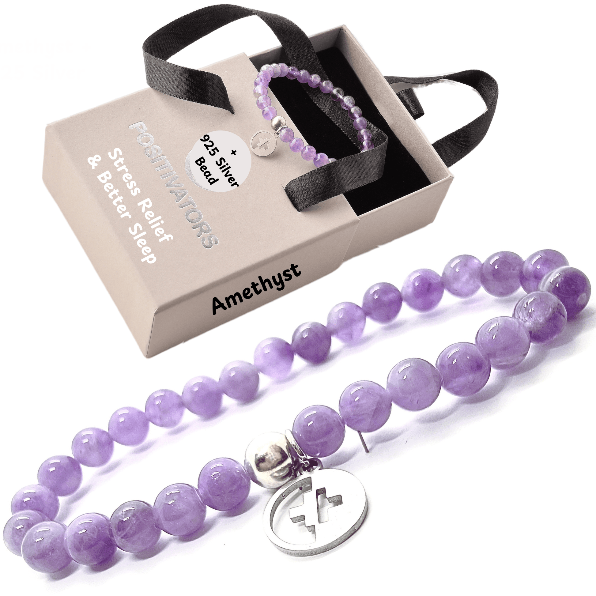 Positivators Stress Relief & Better Sleep - Amethyst & 925 Silver Bead Bracelet - Positivators