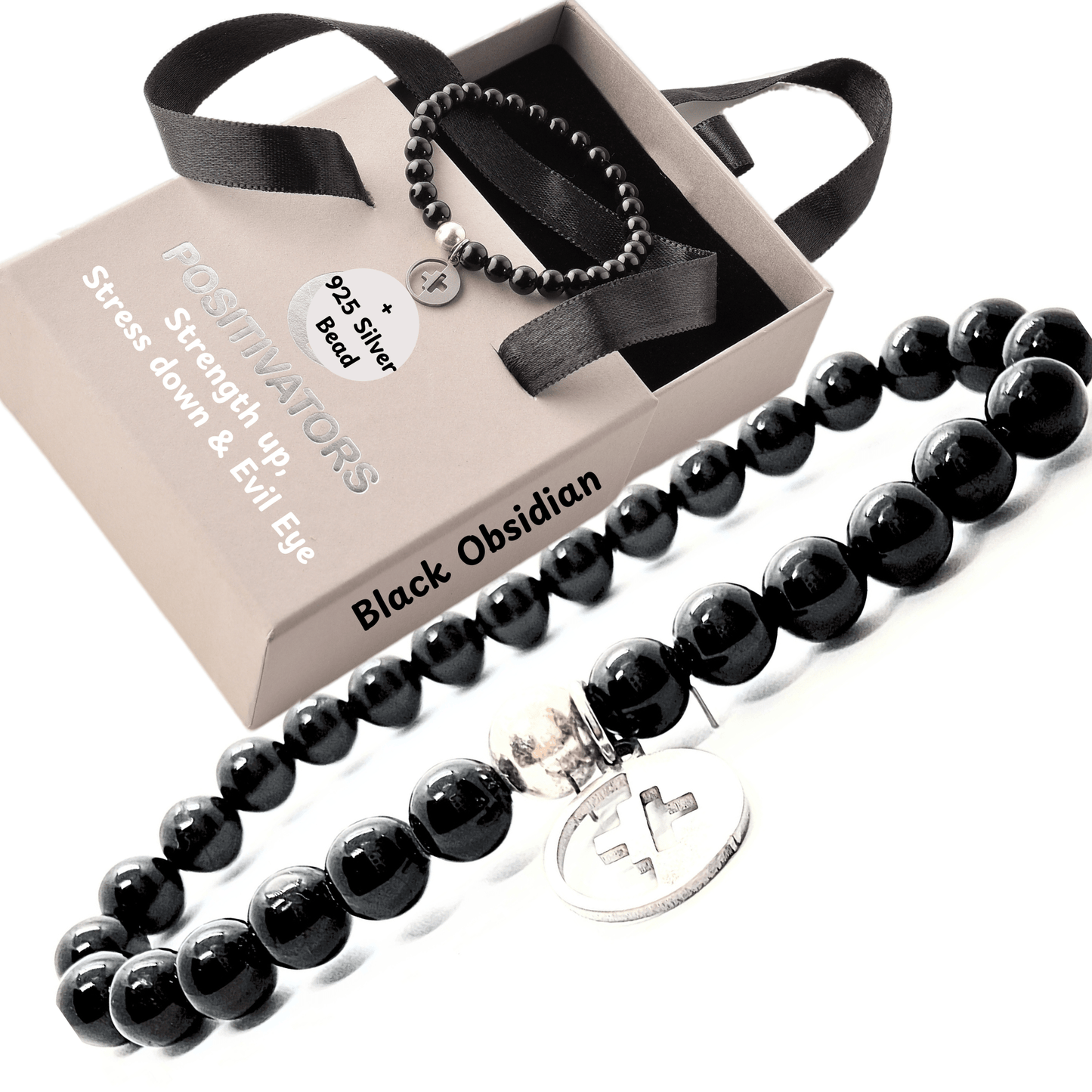Positivators Strength & Evil Eye - Black Obsidian & 925 Silver Bead Bracelet - Positivators