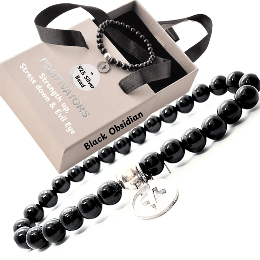 Positivators Strength & Evil Eye - Black Obsidian & 925 Silver Bead Bracelet - Positivators