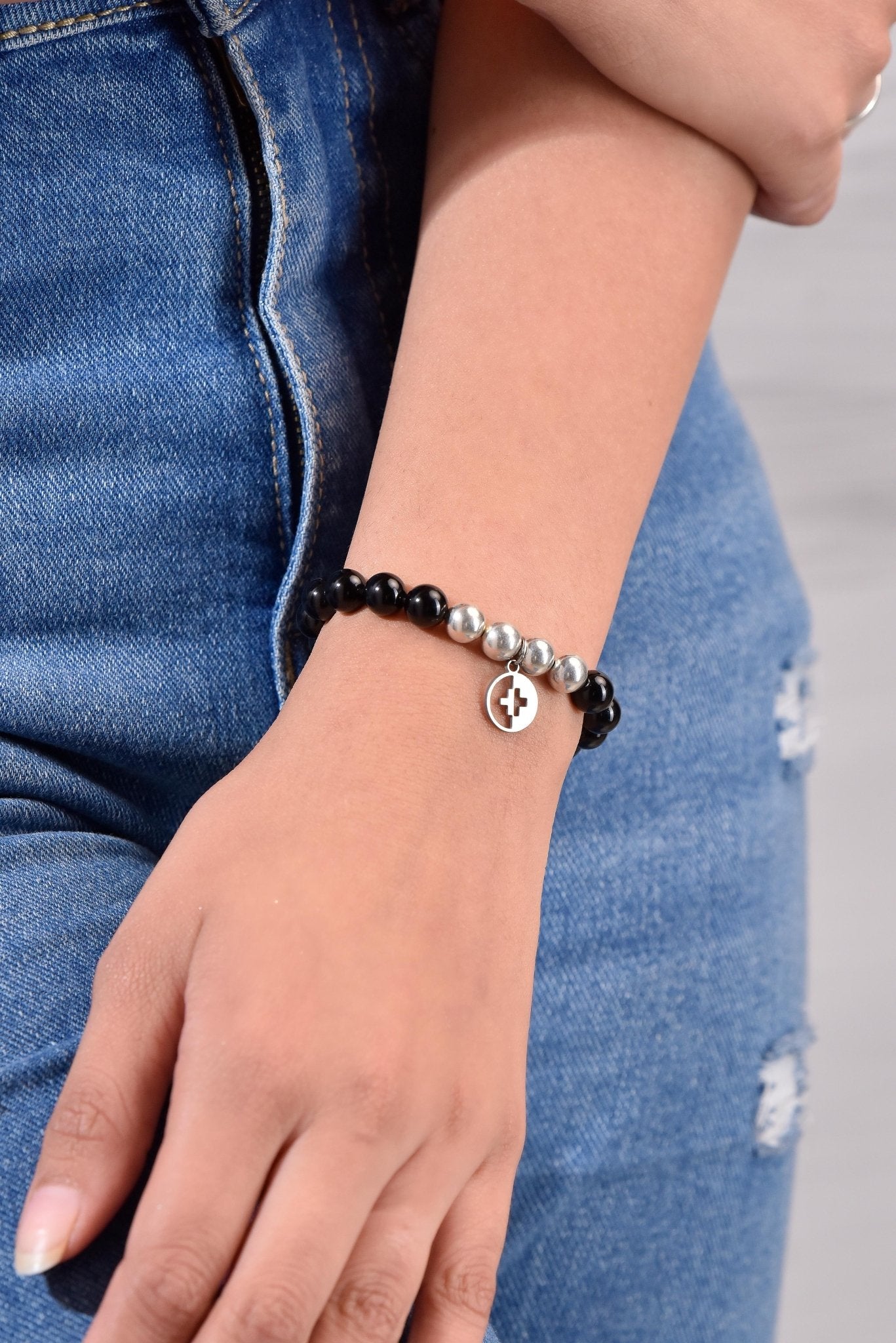 Positivators Strength & Evil Eye - Black Obsidian & 925 Silver Bead Bracelet - Positivators