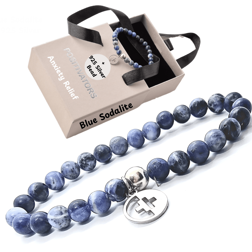 Positivators Anxiety Relief & Calming - Blue Sodalite & 925 Silver Bead Bracelet - Positivators