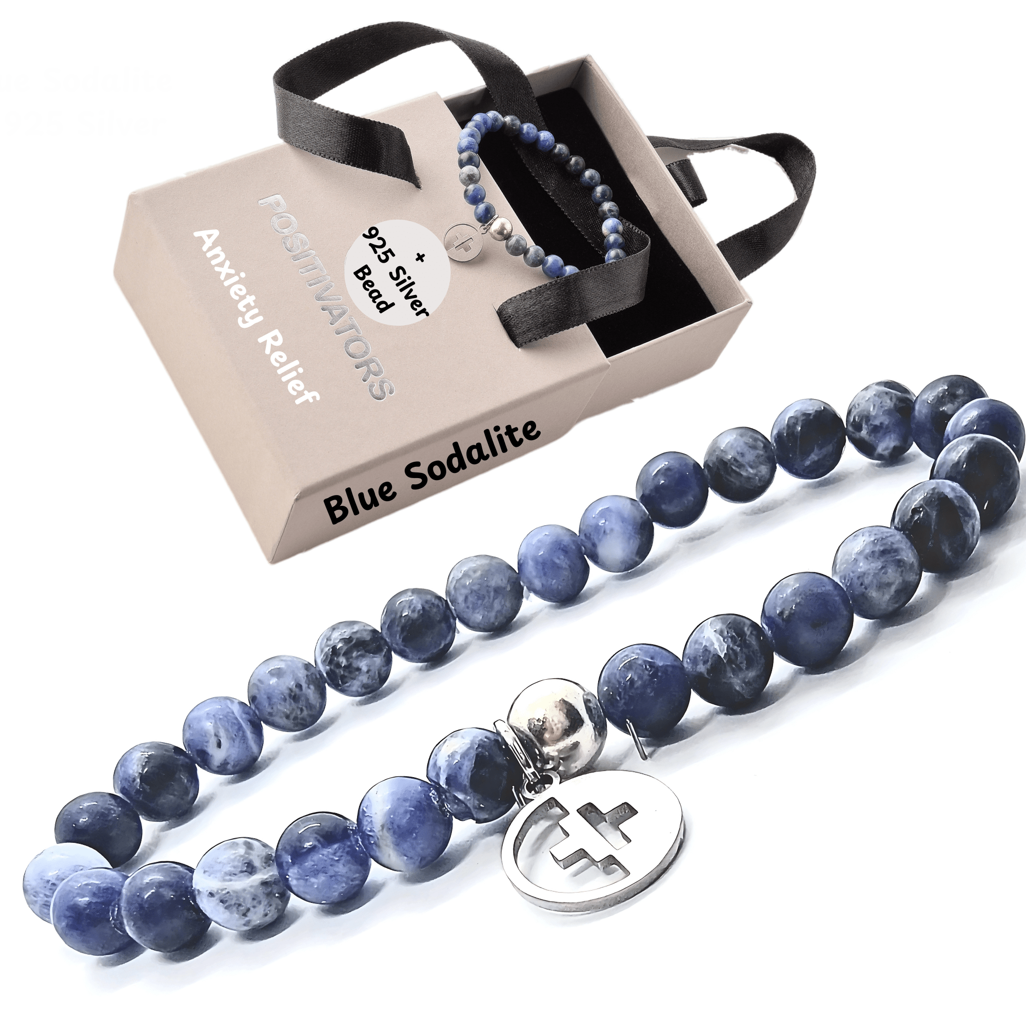 Positivators Anxiety Relief & Calming - Blue Sodalite & 925 Silver Bead Bracelet - Positivators