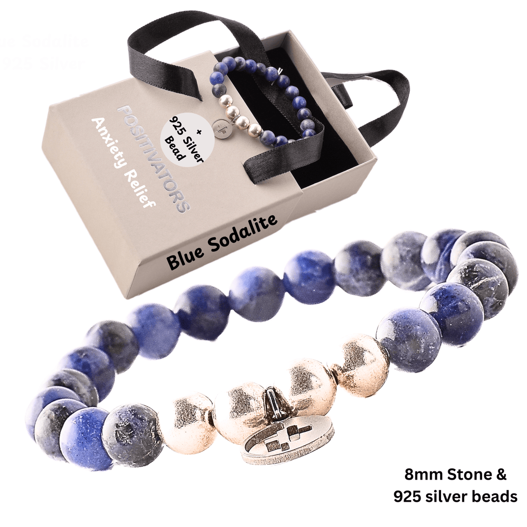 Positivators Anxiety Relief & Calming - Blue Sodalite & 925 Silver Bead Bracelet - Positivators