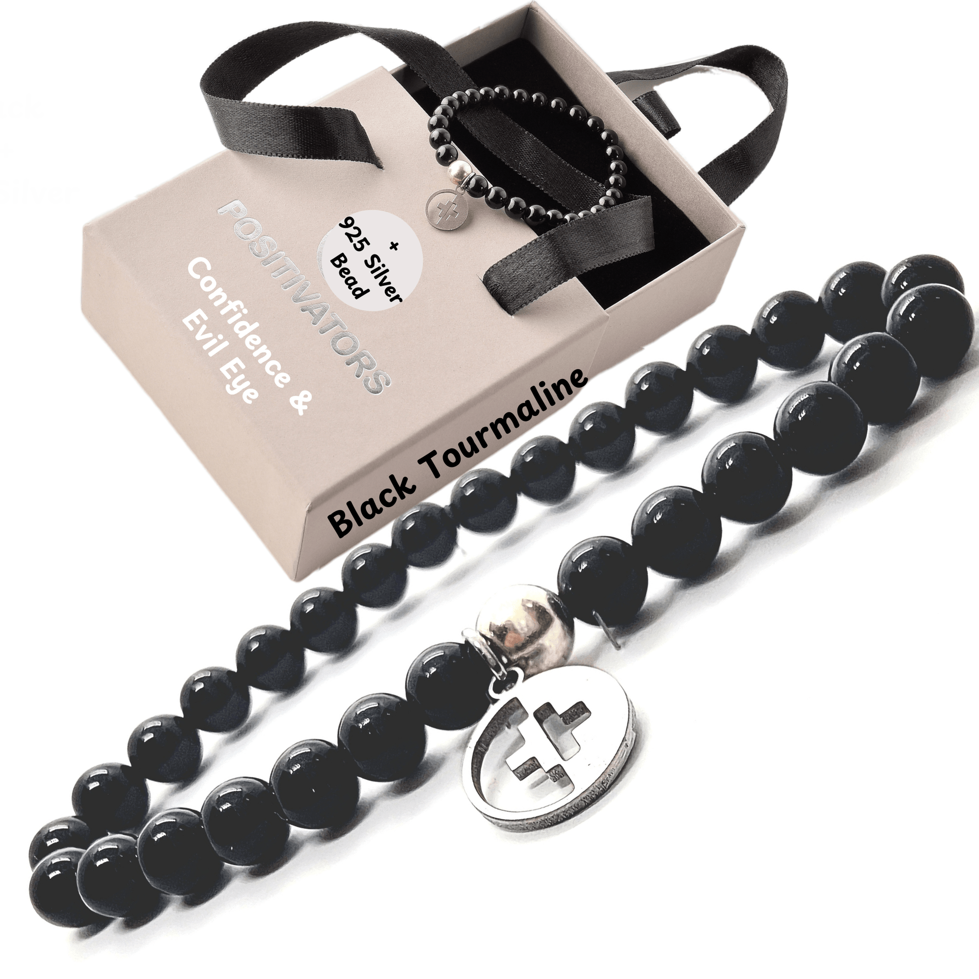 Positivators Confidence & Evil Eye - Black Tourmaline & 925 Silver Bead Bracelet - Positivators