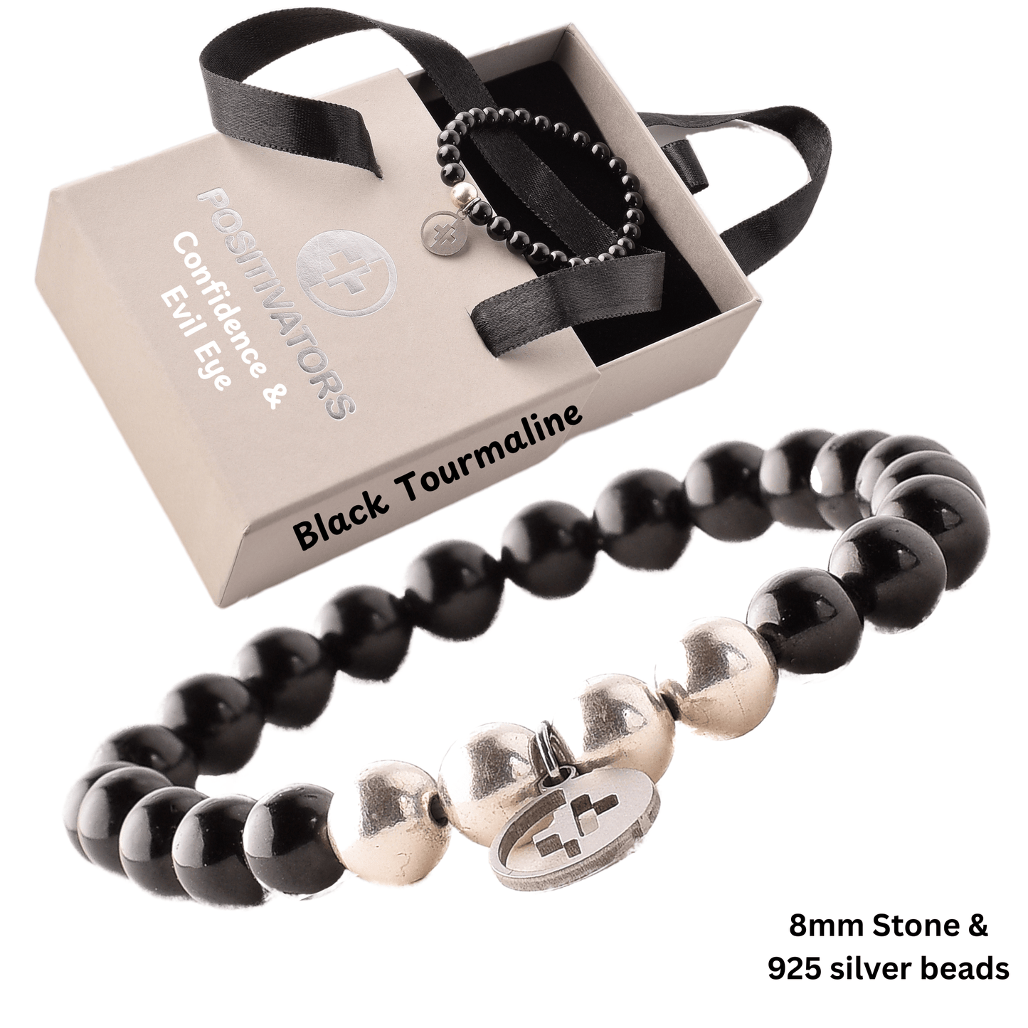 Positivators Confidence & Evil Eye - Black Tourmaline & 925 Silver Bead Bracelet - Positivators