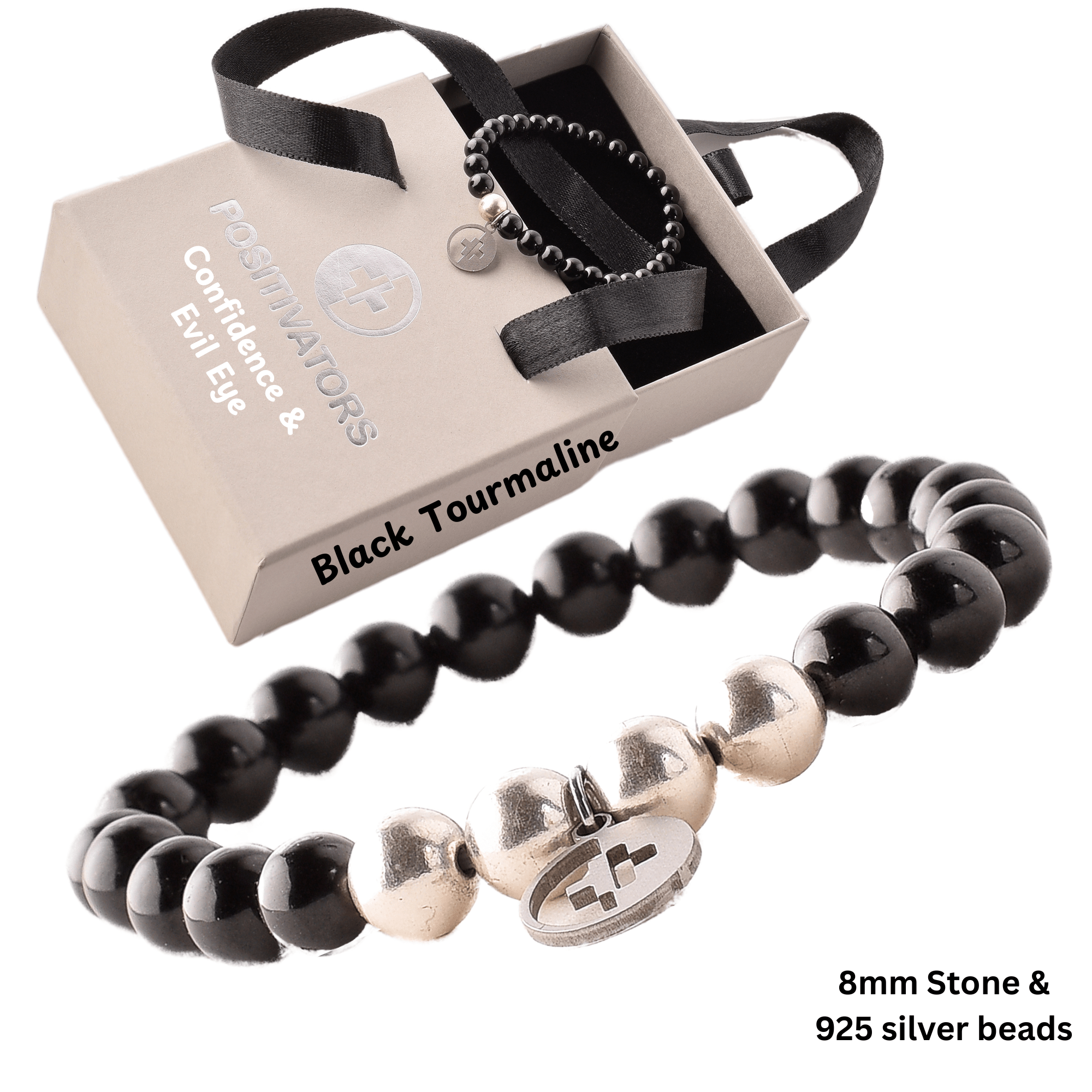 Positivators Confidence & Evil Eye - Black Tourmaline & 925 Silver Bead Bracelet - Positivators
