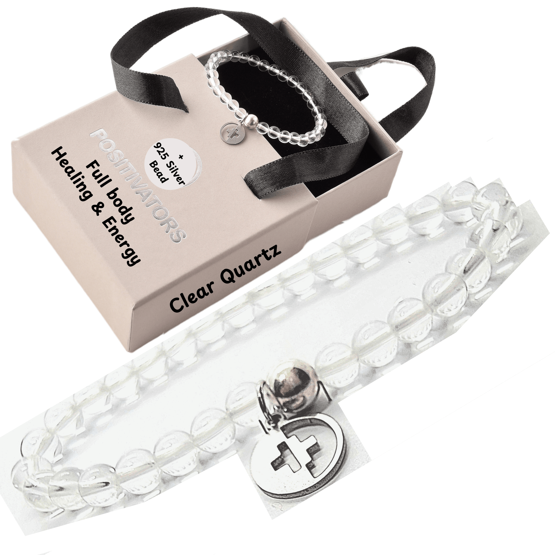 Positivators Full body Healing & Energy - Clear Quartz & 925 Silver Bead Bracelet - Positivators