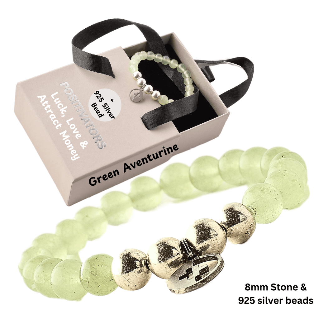 Positivators Grow Luck, Love & Money Magnet - Green Aventurine & 925 Silver Bead Bracelet - Positivators