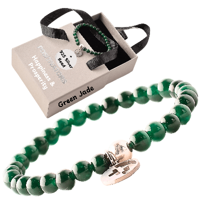 Positivators Happiness & Prosperity - Green Jade & 925 Silver Bead Bracelet - Positivators