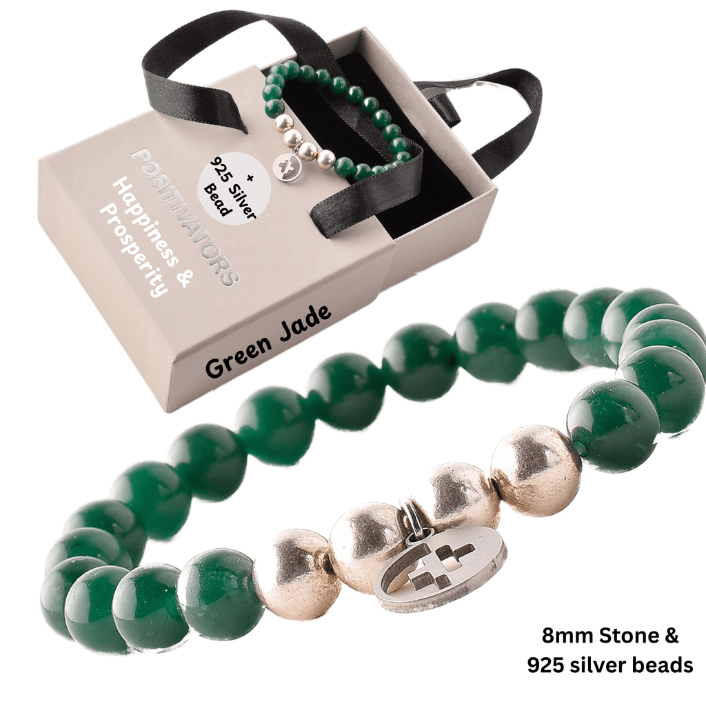 Positivators Happiness & Prosperity - Green Jade & 925 Silver Bead Bracelet - Positivators