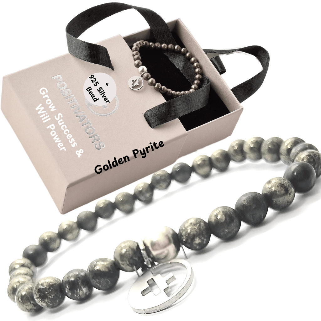 Positivators Grow Success & Will Power - Golden pyrite & 925 Silver Bead Bracelet - Positivators
