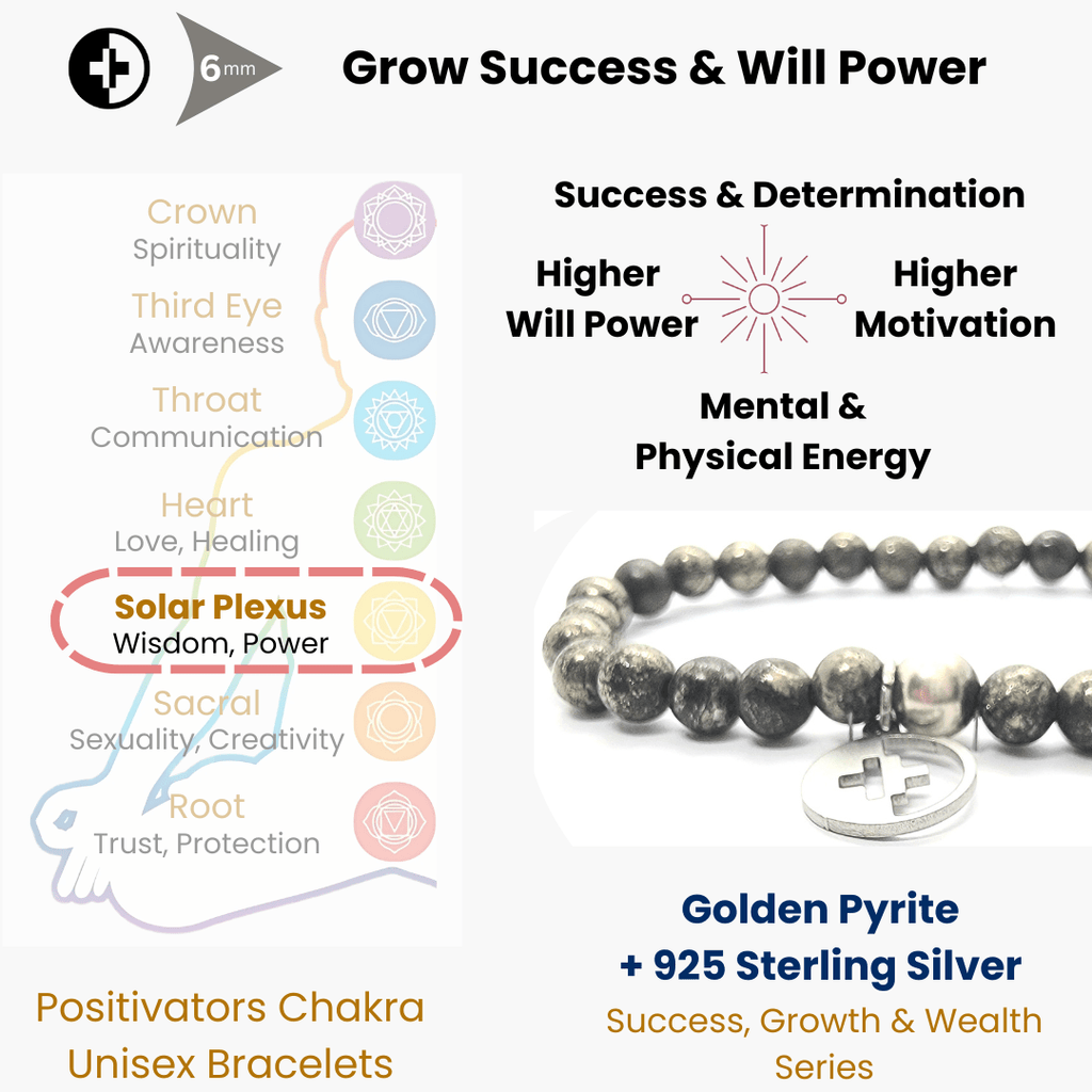 Positivators Grow Success & Will Power - Golden pyrite & 925 Silver Bead Bracelet - Positivators