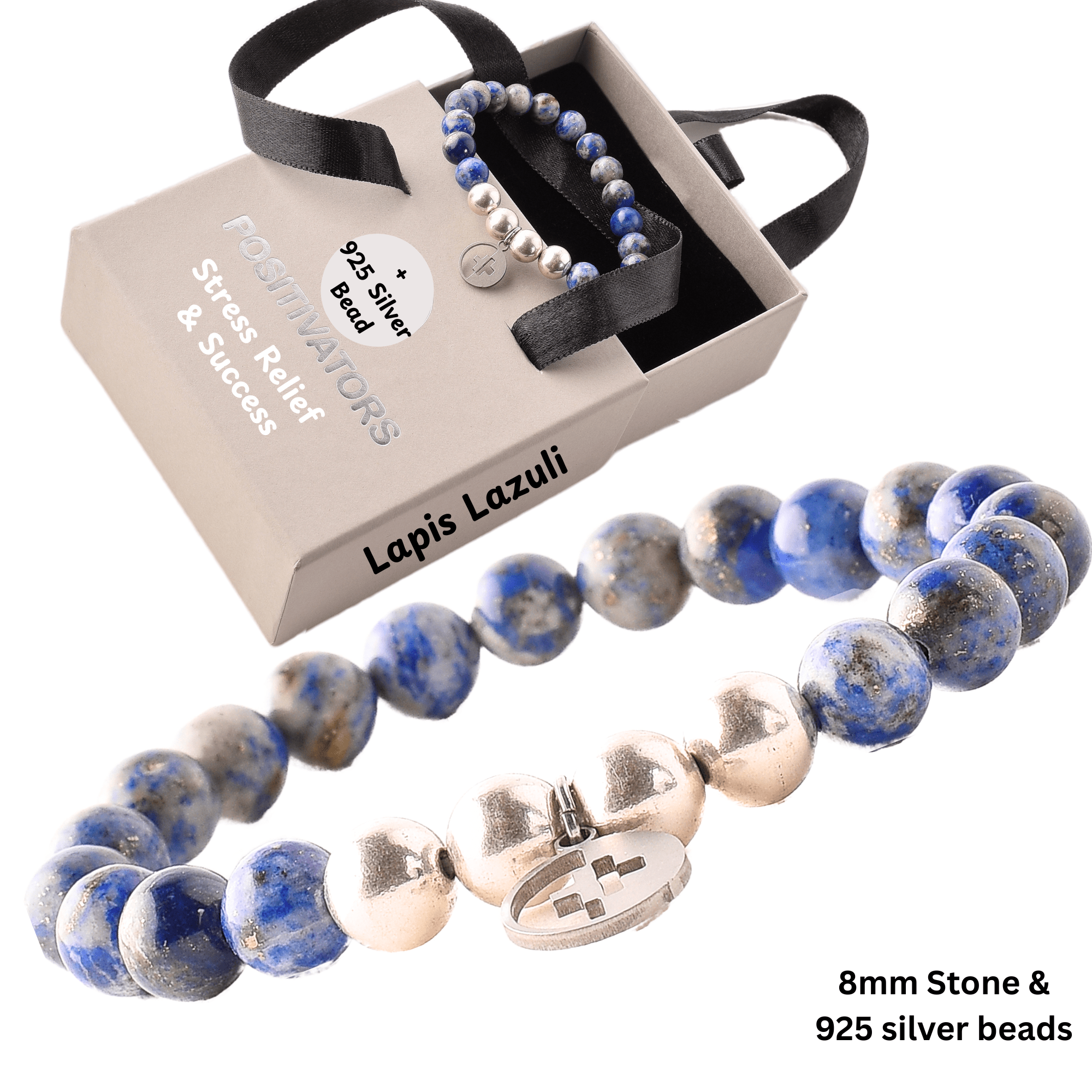 Positivators Stress Relief & Success - Lapis lazuli & 925 Silver Bead Bracelet - Positivators