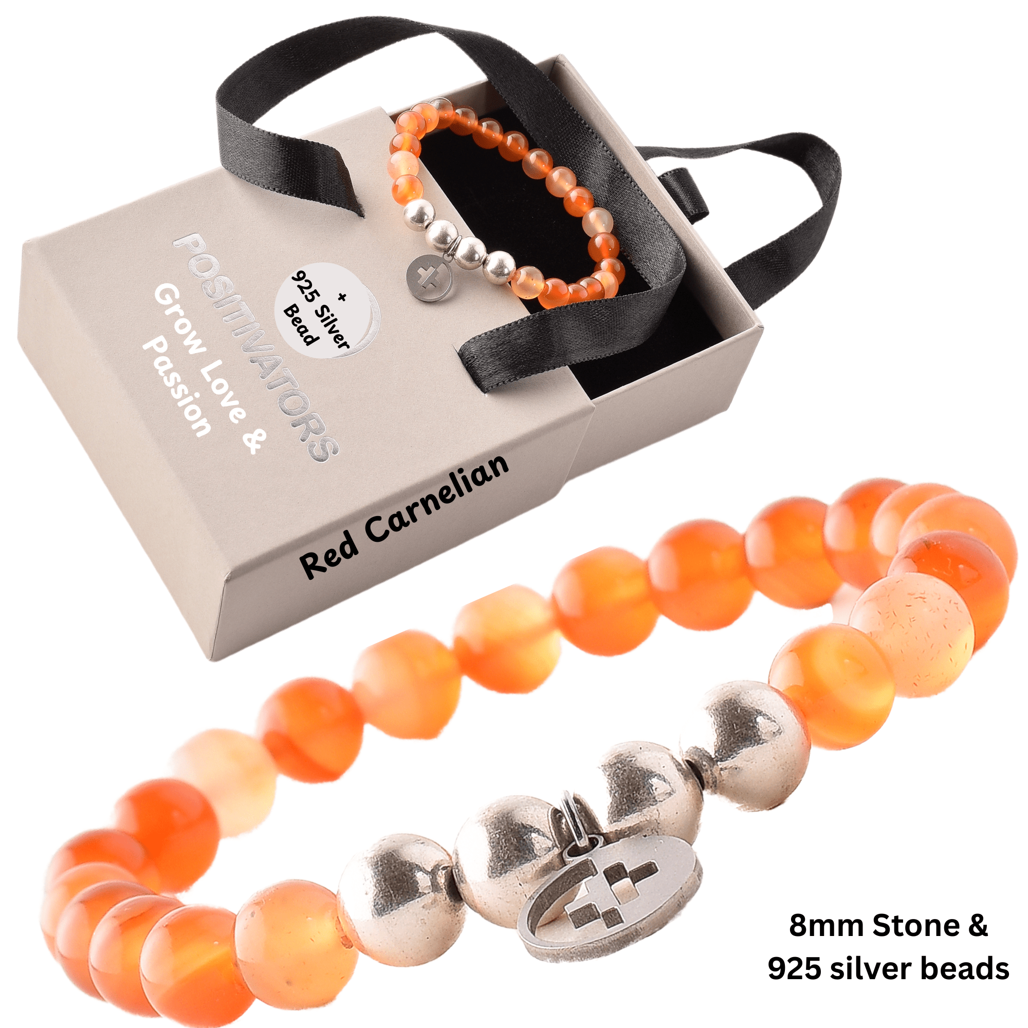 Positivators Grow Love & Passion - Red Carnelian & 925 Silver Bead Bracelet - Positivators