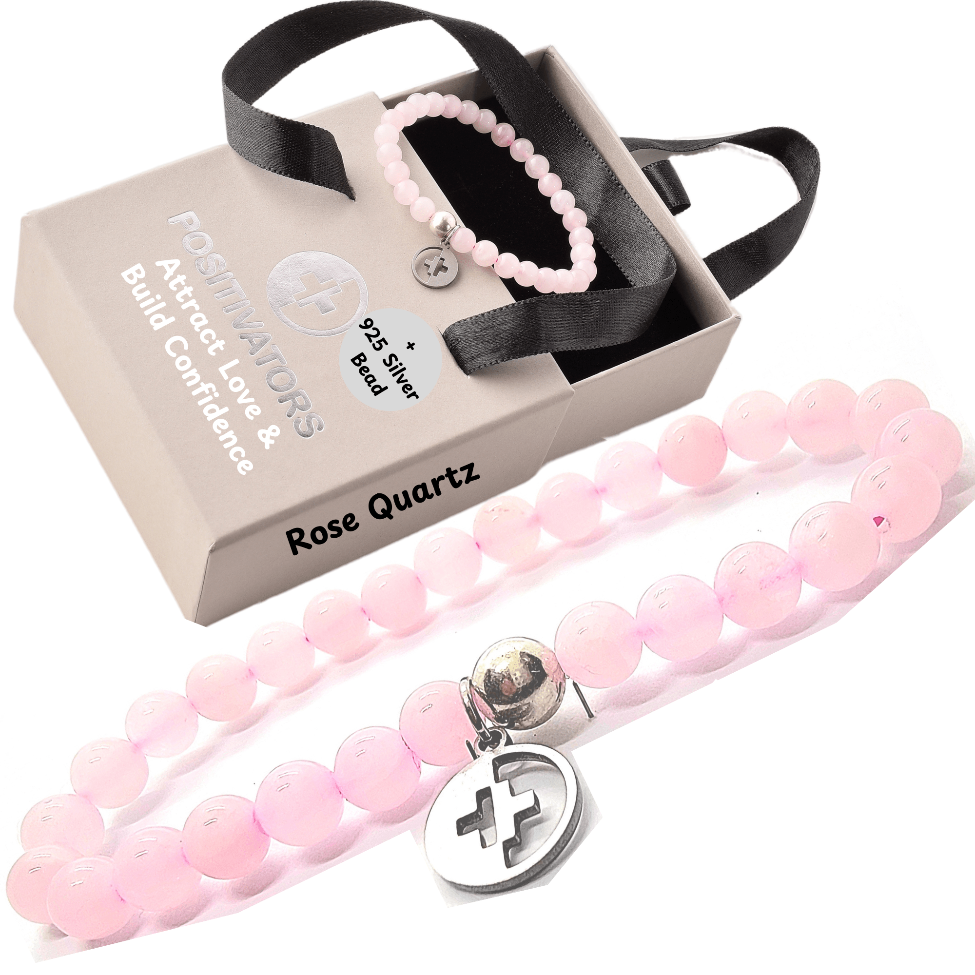 Positivators Attract Love & Confidence - Rose quartz & 925 Silver Bead Bracelet - Positivators