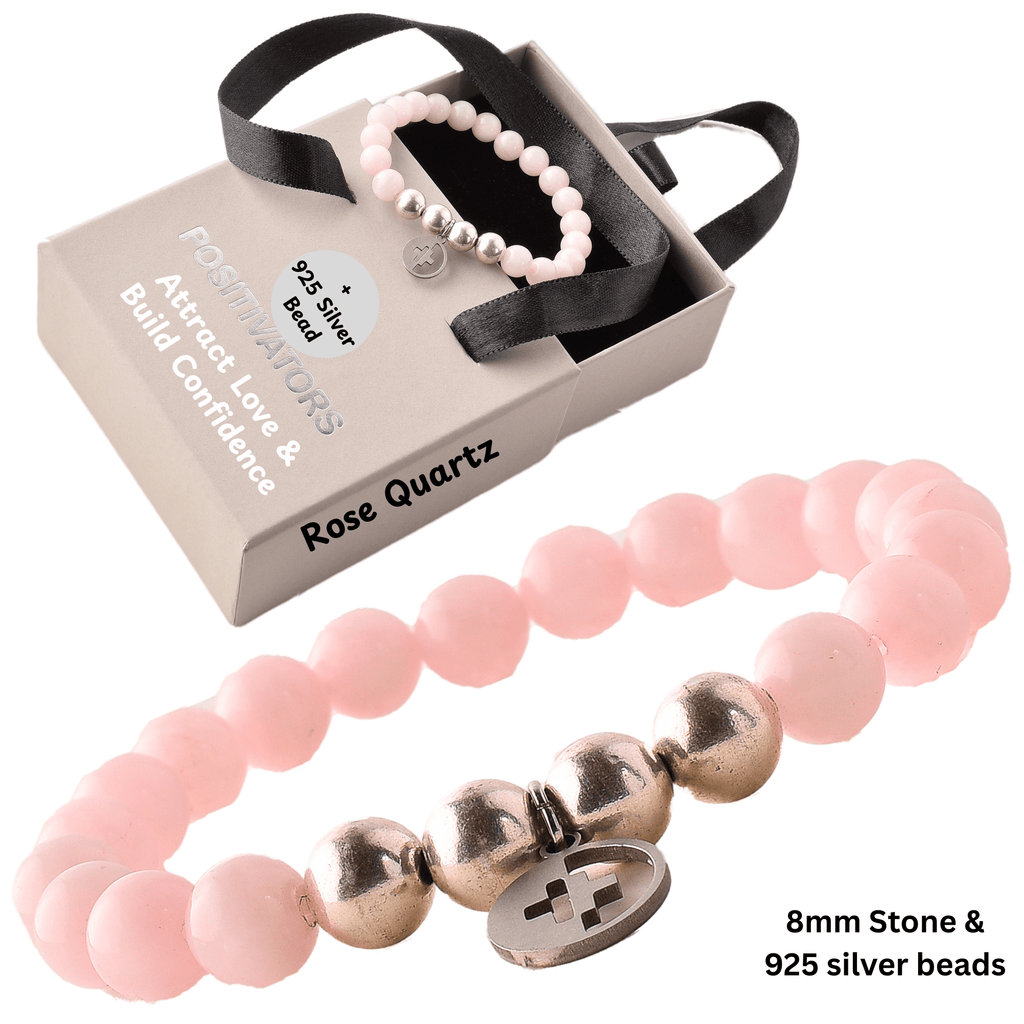 Positivators Attract Love & Confidence - Rose quartz & 925 Silver Bead Bracelet - Positivators