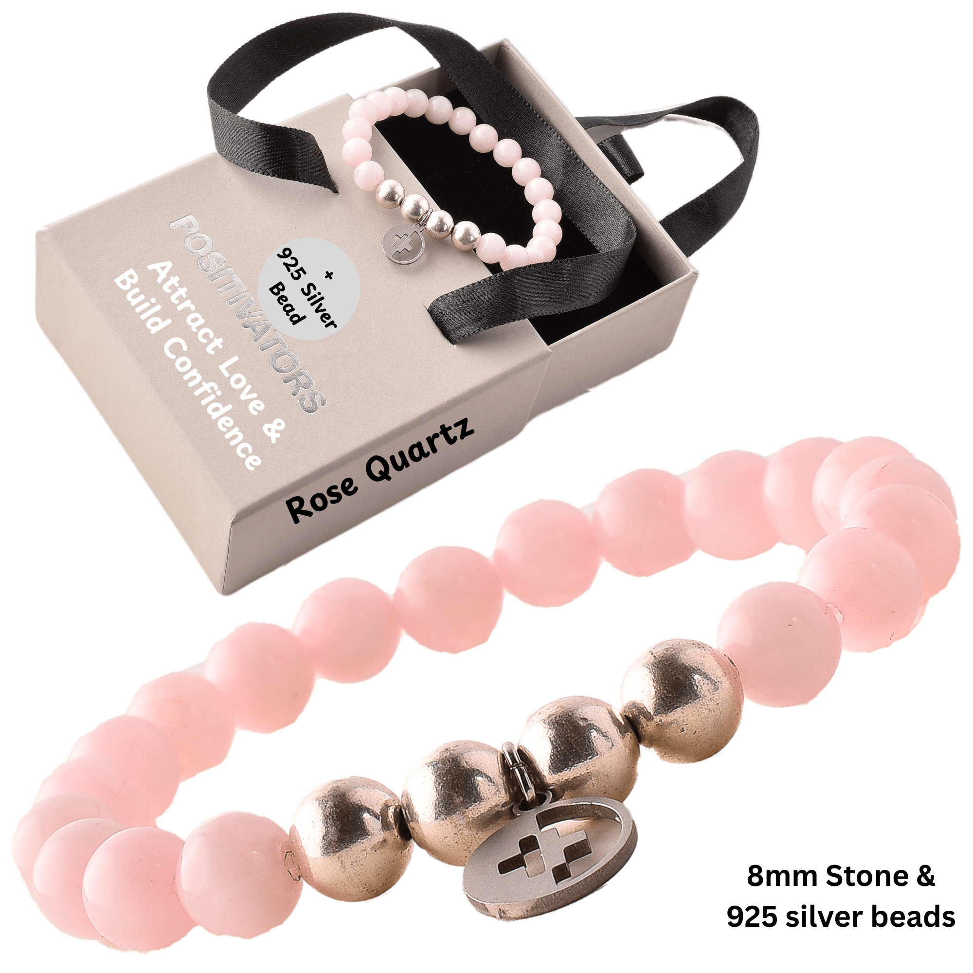 Positivators Attract Love & Confidence - Rose quartz & 925 Silver Bead Bracelet - Positivators