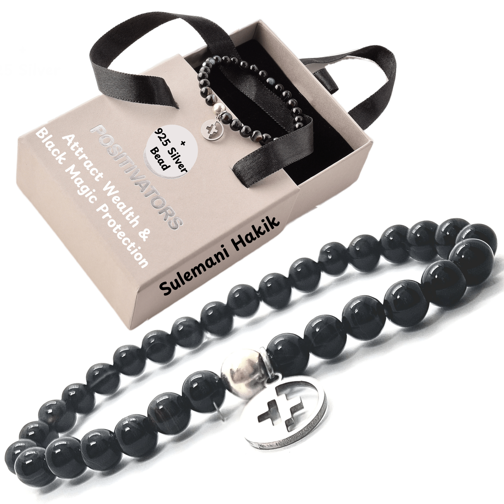 Positivators Attract Wealth & Black Magic Protection - Sulemani Hakik & 925 Silver Bead Bracelet - Positivators