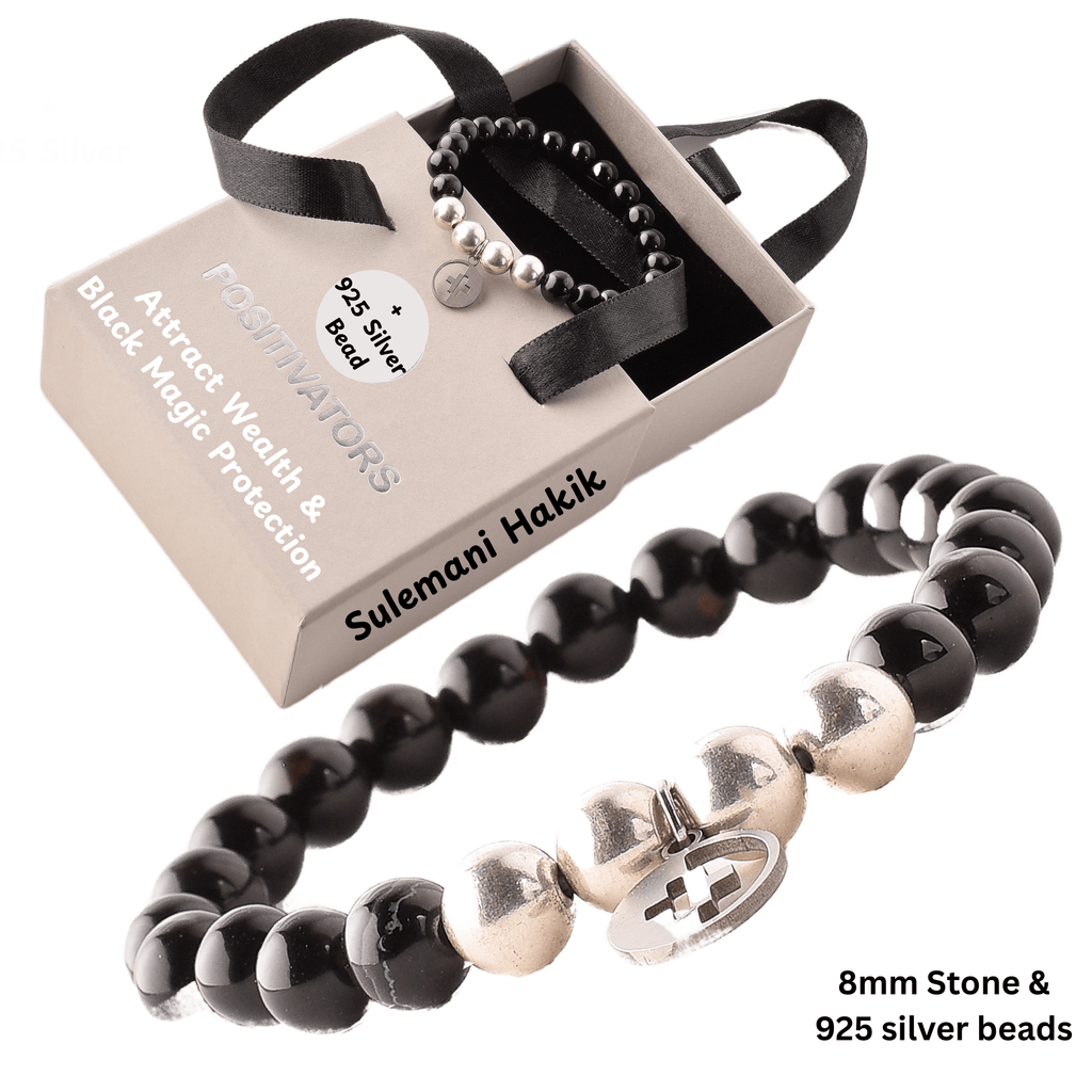 Positivators Attract Wealth & Black Magic Protection - Sulemani Hakik & 925 Silver Bead Bracelet - Positivators