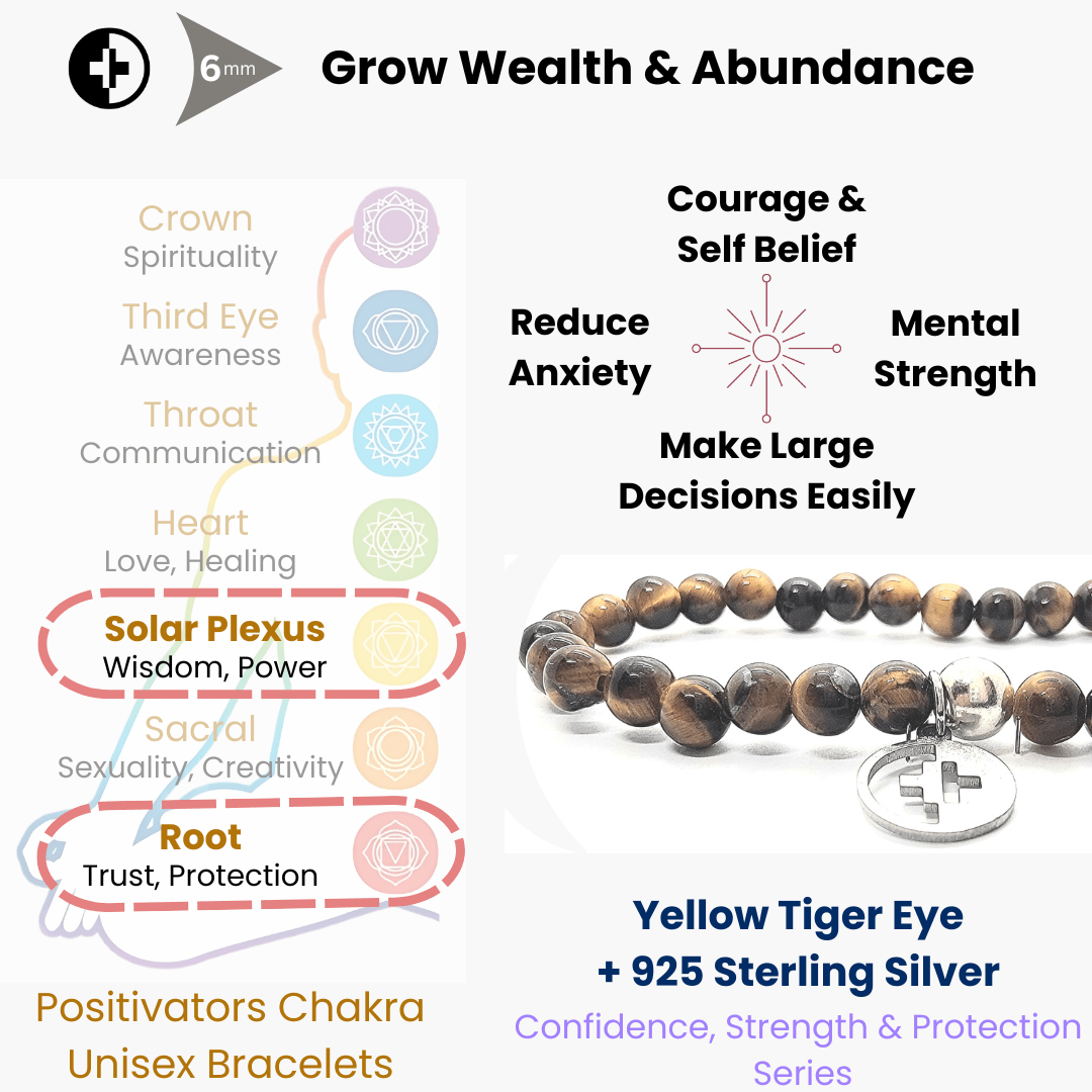 Positivators Grow Courage & Physical Protection - Yellow Tiger Eye & 925 Silver Bead Bracelet - Positivators